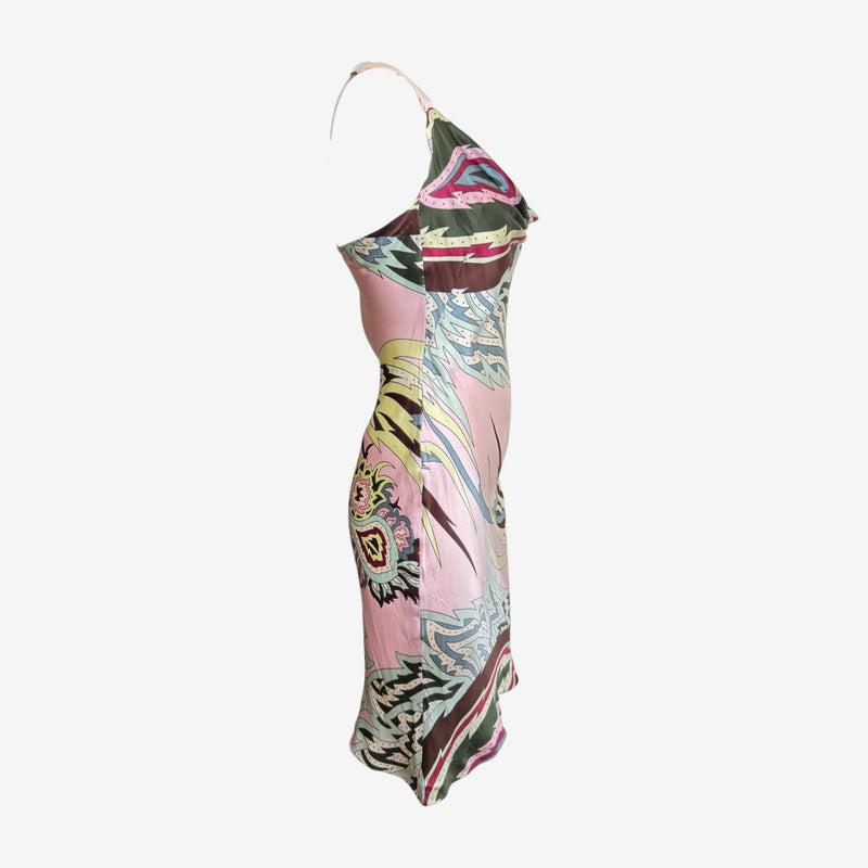 Alexander McQueen S/S 2001 Pink Printed Cowl-Neck Slip Dress