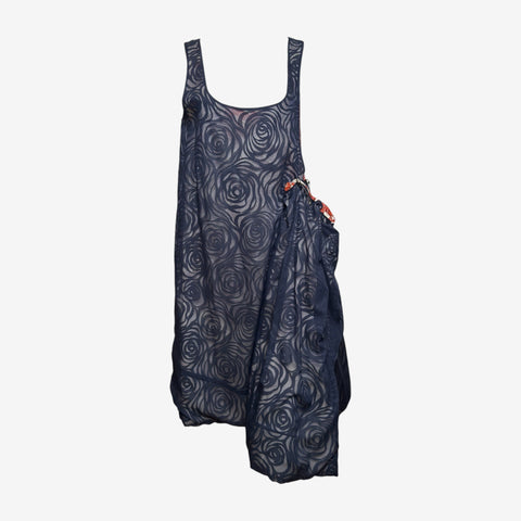 Comme Des Garçons F/W 1996 Navy Rose-Print Sheer Apron Dress