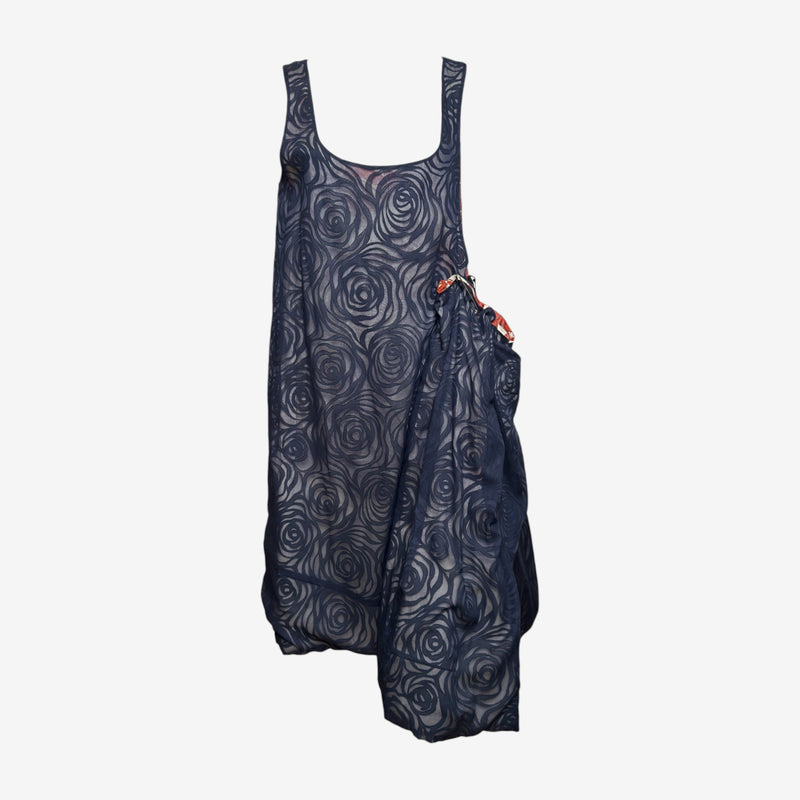 Comme Des Garçons F/W 1996 Navy Rose-Print Sheer Apron Dress