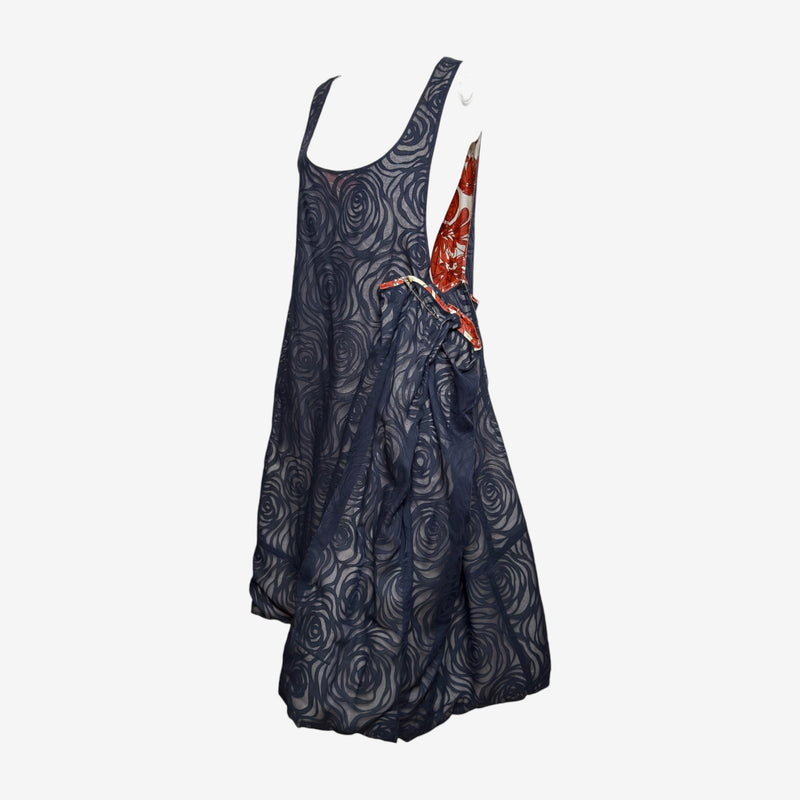 Comme Des Garçons F/W 1996 Navy Rose-Print Sheer Apron Dress