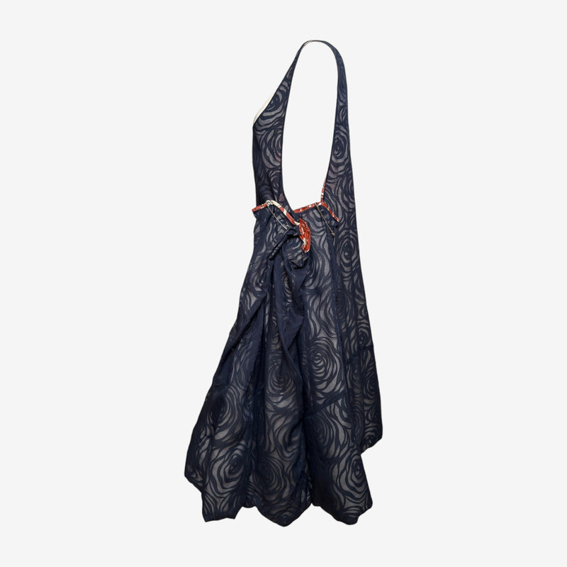 Comme Des Garçons F/W 1996 Navy Rose-Print Sheer Apron Dress