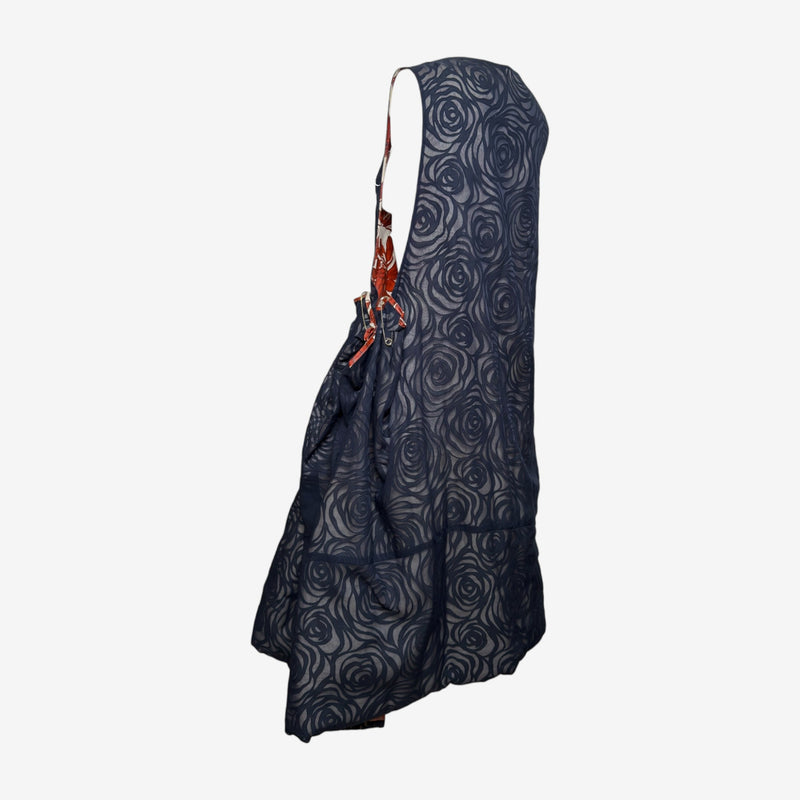 Comme Des Garçons F/W 1996 Navy Rose-Print Sheer Apron Dress