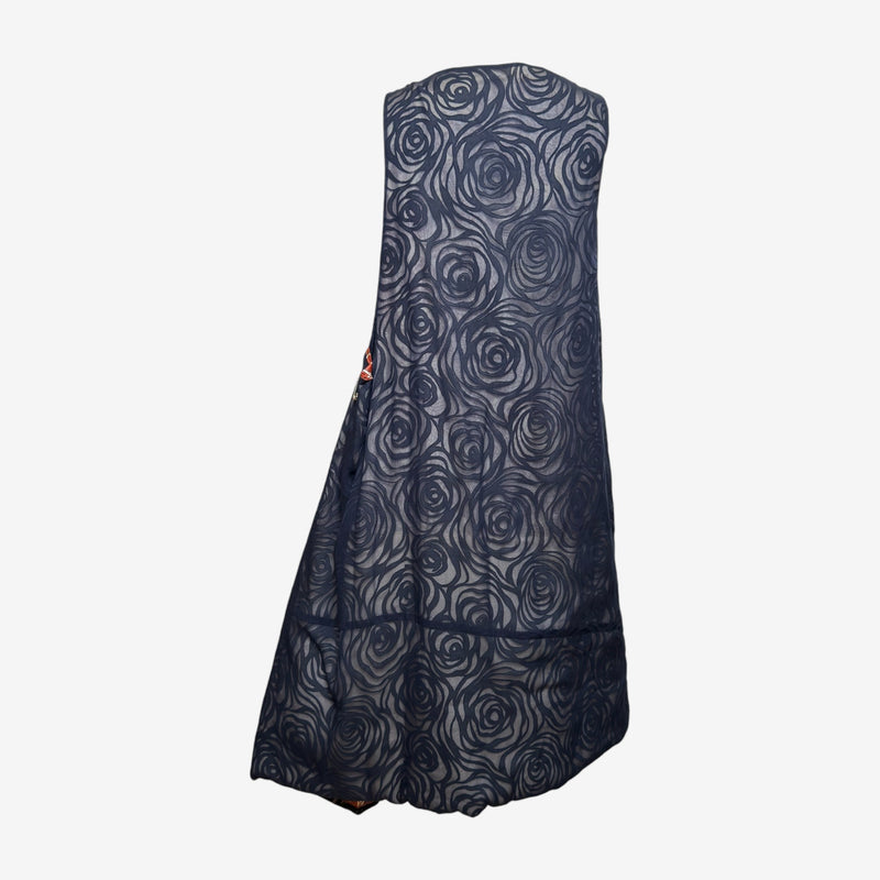 Comme Des Garçons F/W 1996 Navy Rose-Print Sheer Apron Dress
