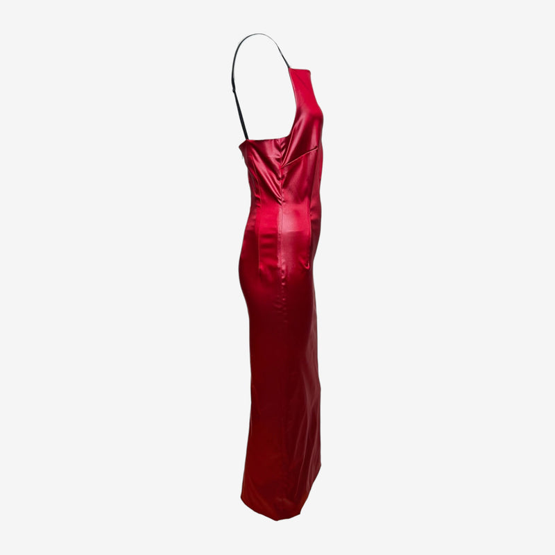 Dolce & Gabbana S/S 1999 Red Satin Column Midi Dress With Black Straps