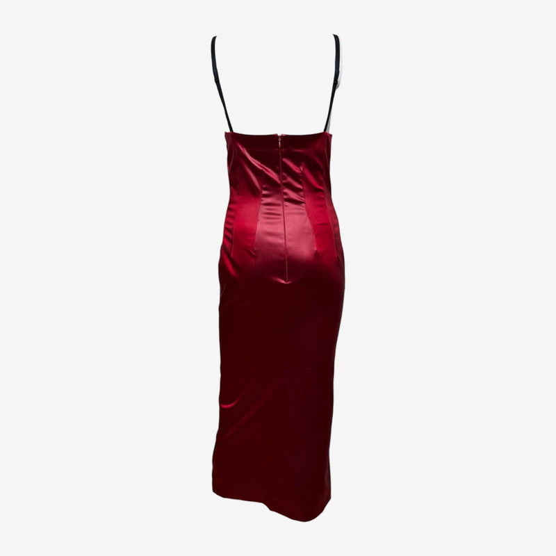 Dolce & Gabbana S/S 1999 Red Satin Column Midi Dress With Black Straps