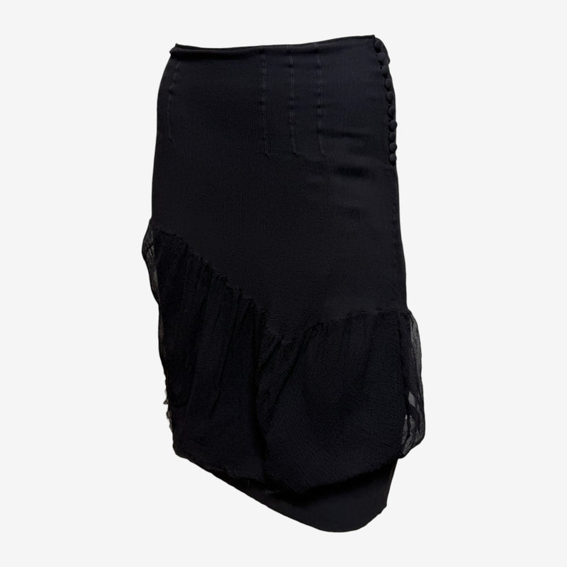 John Galliano F/W 2006 Black Ruched Bubble Mini Skirt With Covered-Button Placket And Sheer Hem Frill