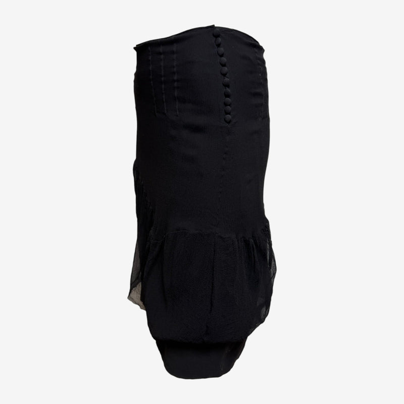John Galliano F/W 2006 Black Ruched Bubble Mini Skirt With Covered-Button Placket And Sheer Hem Frill