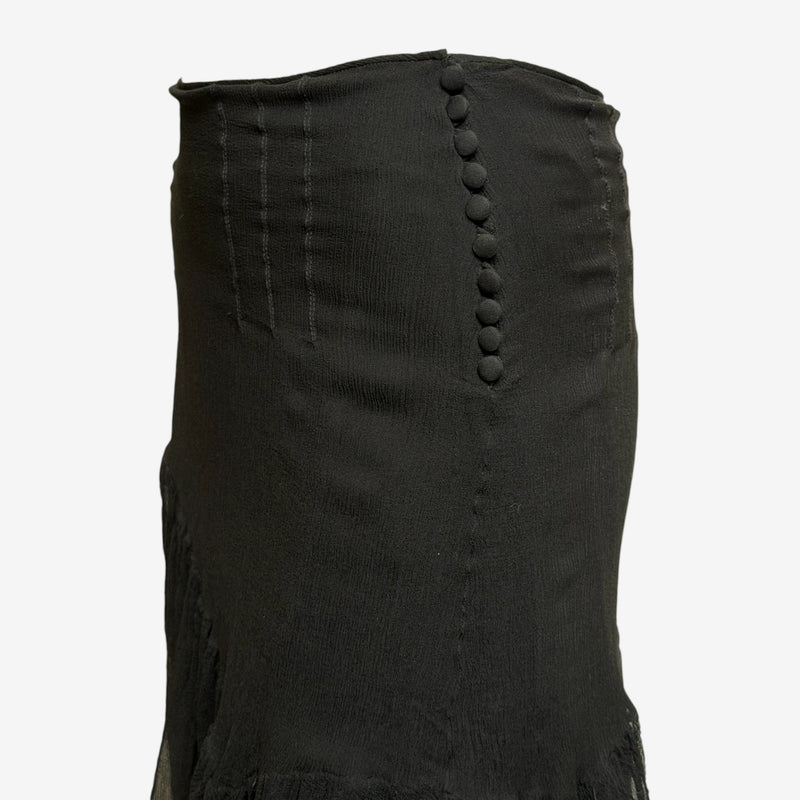 John Galliano F/W 2006 Black Ruched Bubble Mini Skirt With Covered-Button Placket And Sheer Hem Frill