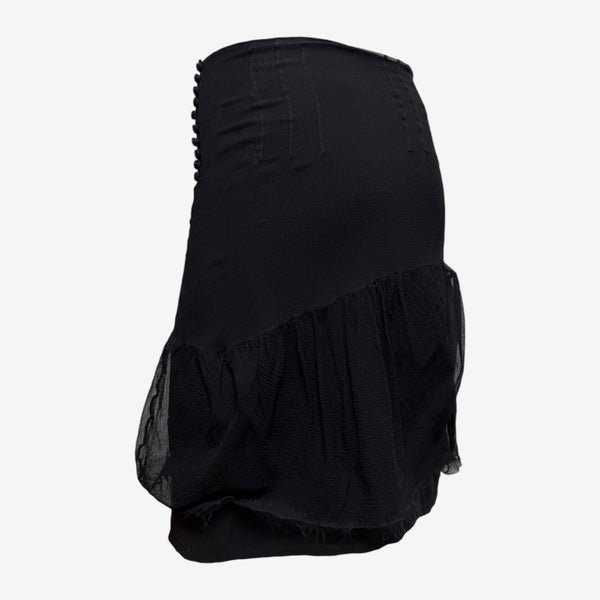 John Galliano F/W 2006 Black Ruched Bubble Mini Skirt With Covered-Button Placket And Sheer Hem Frill