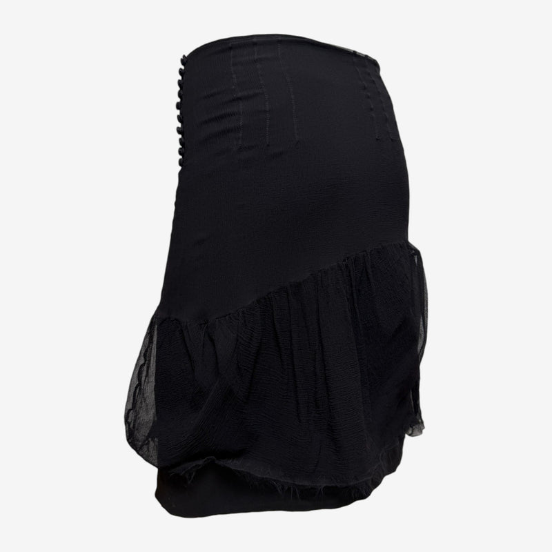 John Galliano F/W 2006 Black Ruched Bubble Mini Skirt With Covered-Button Placket And Sheer Hem Frill