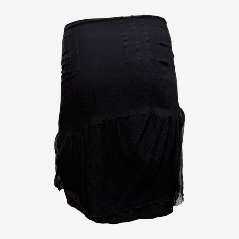 John Galliano F/W 2006 Black Ruched Bubble Mini Skirt With Covered-Button Placket And Sheer Hem Frill