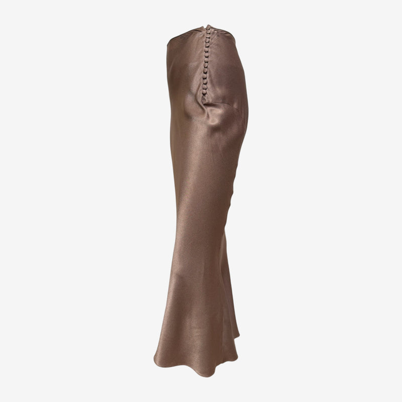 John Galliano S/S 2000 Bronze Satin Bias-Cut Button-Detail Midi Skirt