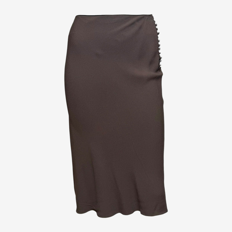 John Galliano S/S 2000 Brown Silk Bias-Cut Button-Detail Midi Skirt