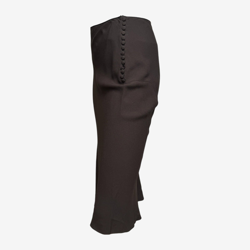 John Galliano S/S 2000 Brown Silk Bias-Cut Button-Detail Midi Skirt