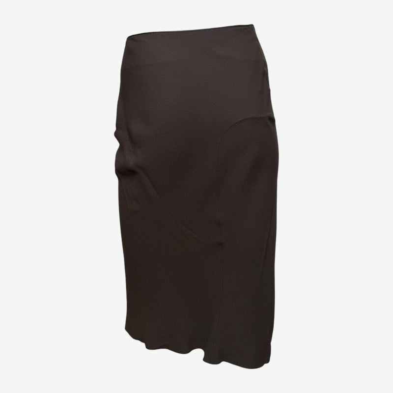 John Galliano S/S 2000 Brown Silk Bias-Cut Button-Detail Midi Skirt