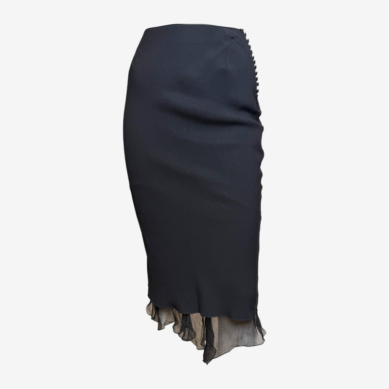 John Galliano F/W 2000 Black Button-Detailed Chiffon-Hem Midi Skirt