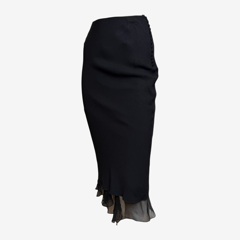 John Galliano F/W 2000 Black Button-Detailed Chiffon-Hem Midi Skirt