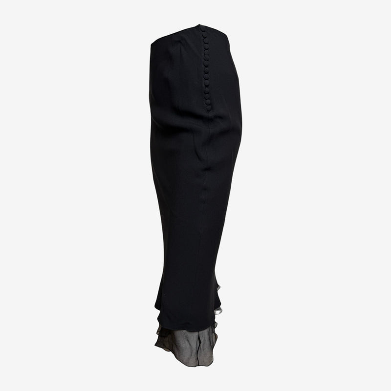 John Galliano F/W 2000 Black Button-Detailed Chiffon-Hem Midi Skirt