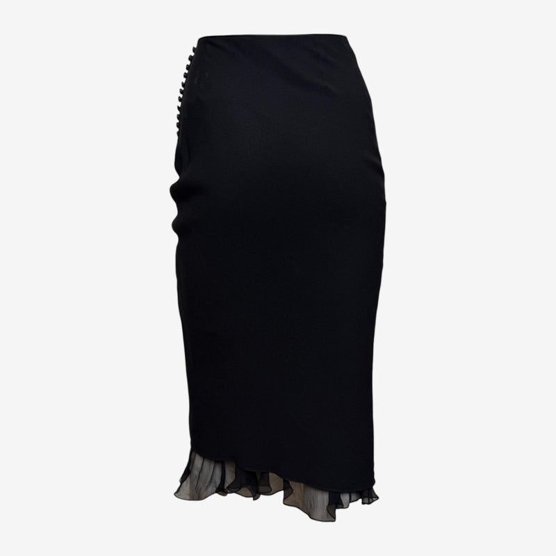 John Galliano F/W 2000 Black Button-Detailed Chiffon-Hem Midi Skirt