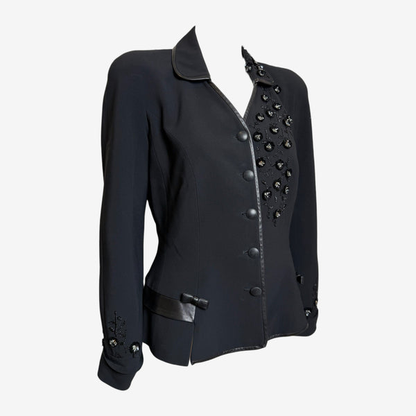 Christian Dior by John Galliano S/S 2006 Black Beaded Floral Leather-Trimmed Bar Jacket