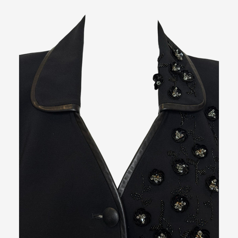 Christian Dior by John Galliano S/S 2006 Black Beaded Floral Leather-Trimmed Bar Jacket