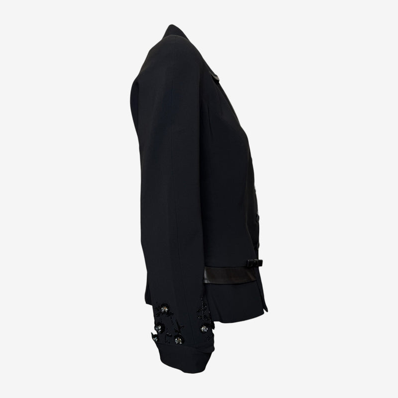 Christian Dior by John Galliano S/S 2006 Black Beaded Floral Leather-Trimmed Bar Jacket
