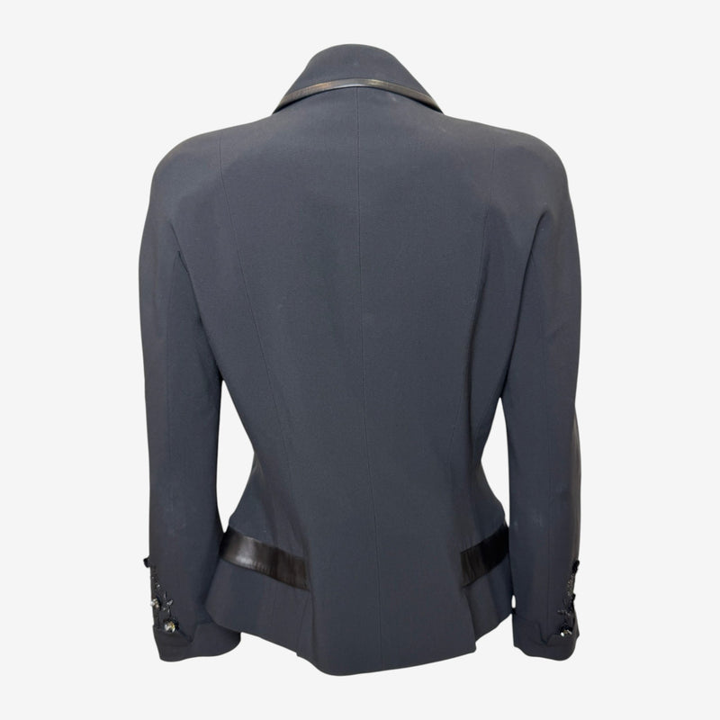 Christian Dior by John Galliano S/S 2006 Black Beaded Floral Leather-Trimmed Bar Jacket