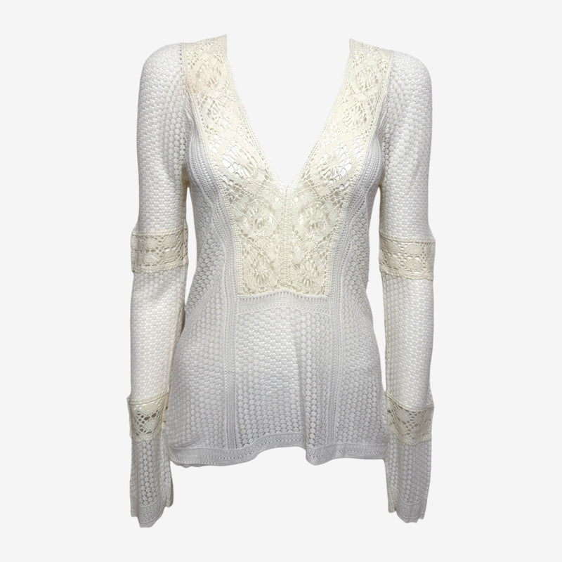 Christian Dior by John Galliano S/S 2005 White Open-Knit Lace-Insert Top