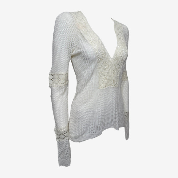 Christian Dior by John Galliano S/S 2005 White Open-Knit Lace-Insert Top