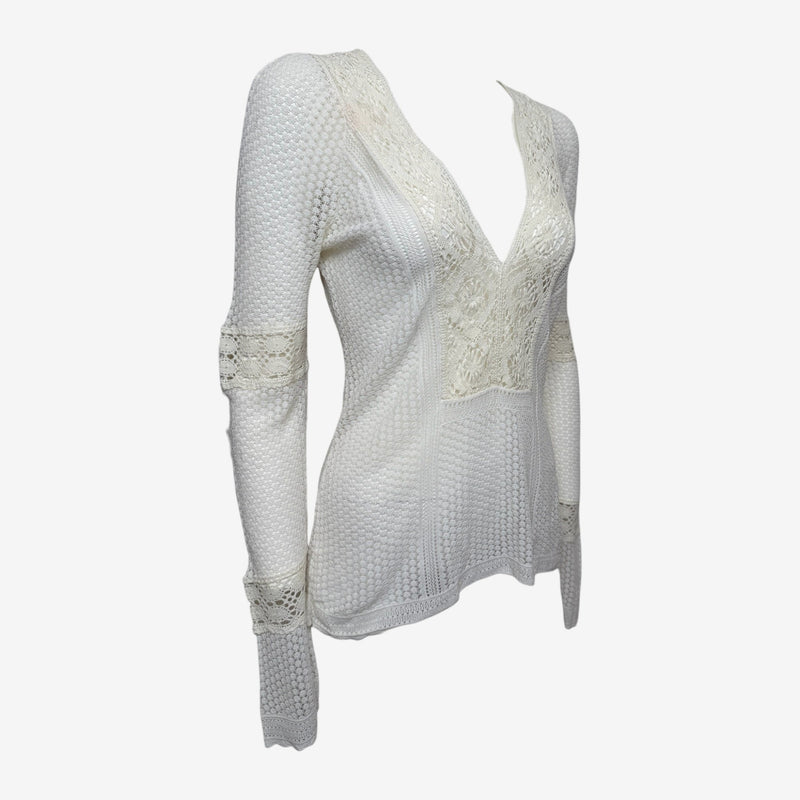 Christian Dior by John Galliano S/S 2005 White Open-Knit Lace-Insert Top