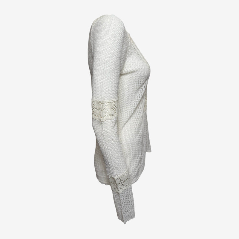 Christian Dior by John Galliano S/S 2005 White Open-Knit Lace-Insert Top