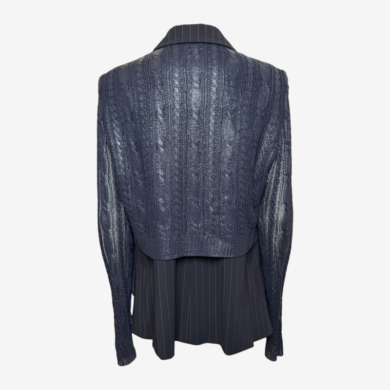 Christian Dior by John Galliano S/S 1999 Navy Pinstripe Cable-Knit Sleeve Double-Breasted Blazer