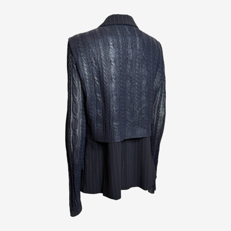 Christian Dior by John Galliano S/S 1999 Navy Pinstripe Cable-Knit Sleeve Double-Breasted Blazer