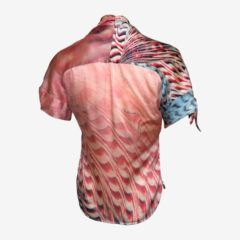 Roberto Cavalli S/S 2001 Psychedelic Marbled-Print Short-Sleeve Top