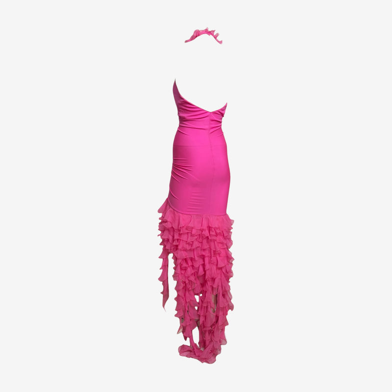 Emanuel Ungaro S/S 2003 Fuchsia Ruched Halterneck Ruffled Gown
