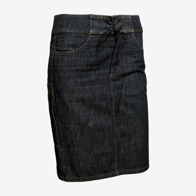 Gucci by Tom Ford S/S 2002 Dark Indigo Lace-Up Denim Mini Skirt