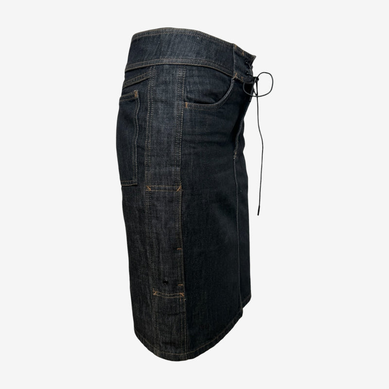 Gucci by Tom Ford S/S 2002 Dark Indigo Lace-Up Denim Mini Skirt