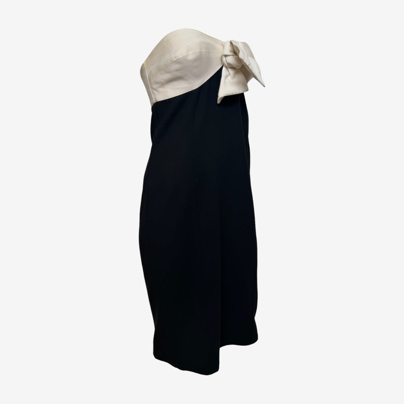 Gianni Versace 1990s Black And Ivory Bow-Detail Strapless Midi Dress