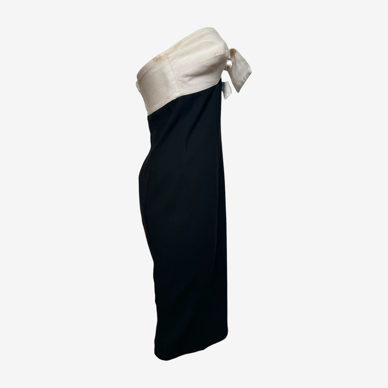 Gianni Versace 1990s Black And Ivory Bow-Detail Strapless Midi Dress