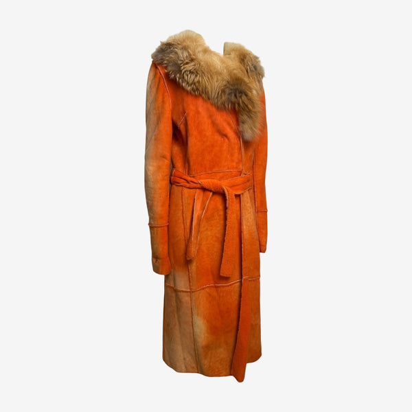 Dolce & Gabbana F/W 2000 Orange Shearling Fur-Collar Belted Maxi Coat