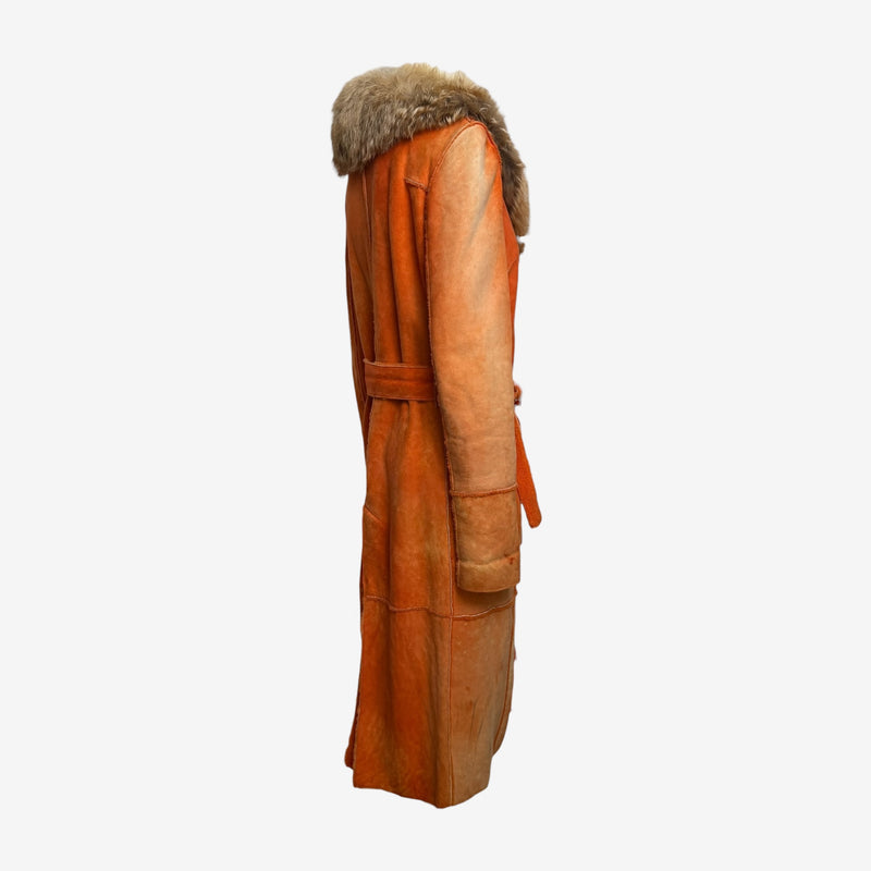 Dolce & Gabbana F/W 2000 Orange Shearling Fur-Collar Belted Maxi Coat
