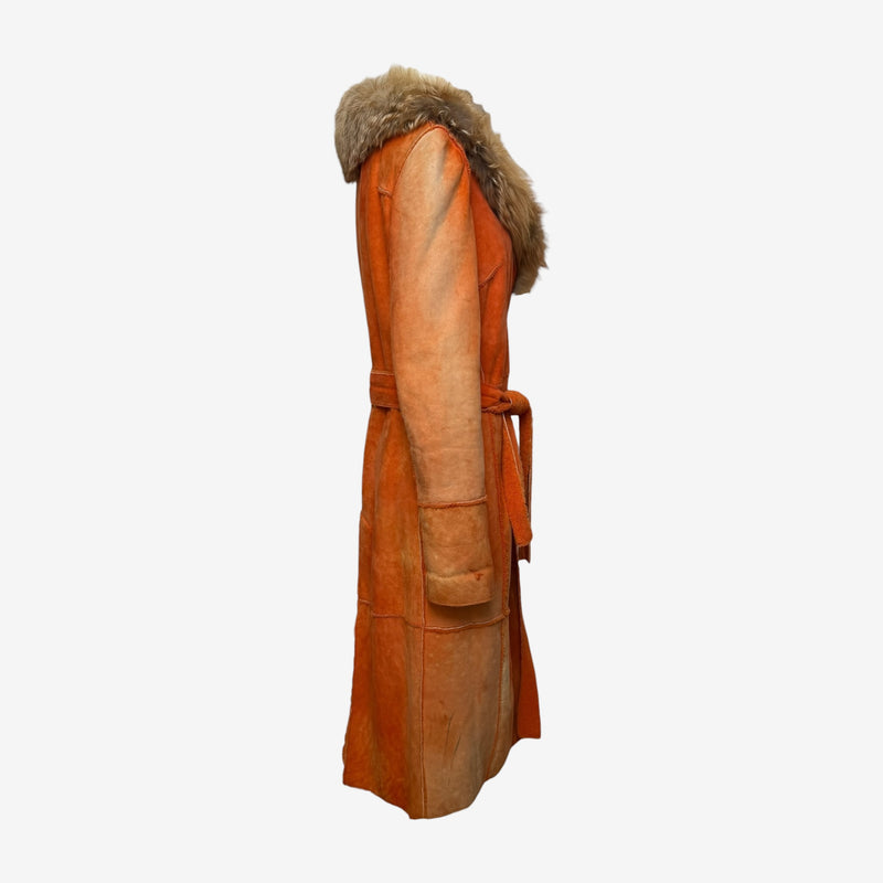 Dolce & Gabbana F/W 2000 Orange Shearling Fur-Collar Belted Maxi Coat