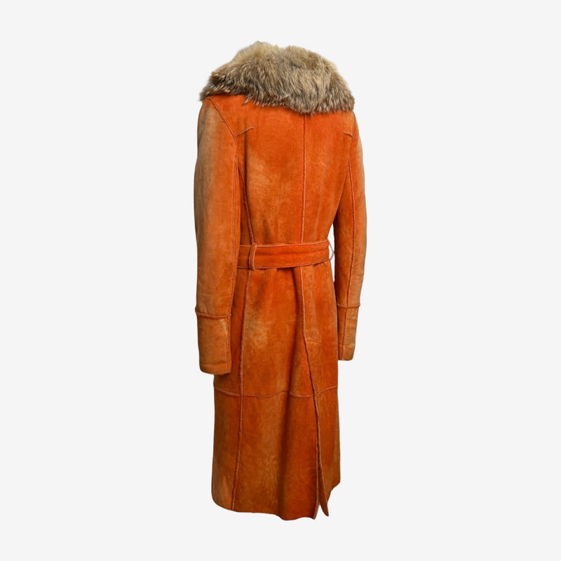 Dolce & Gabbana F/W 2000 Orange Shearling Fur-Collar Belted Maxi Coat