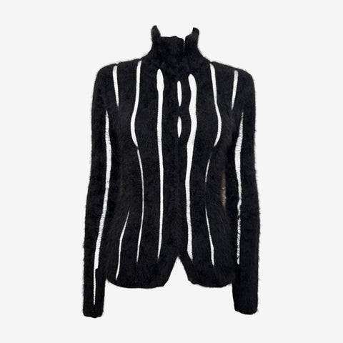 Yves Saint Laurent by Tom Ford F/W 2001 Black Angora Striped High-Neck Knit Top