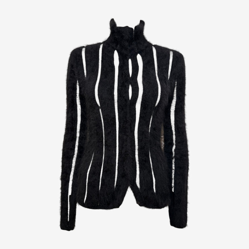 Yves Saint Laurent by Tom Ford F/W 2001 Black Angora Striped High-Neck Knit Top