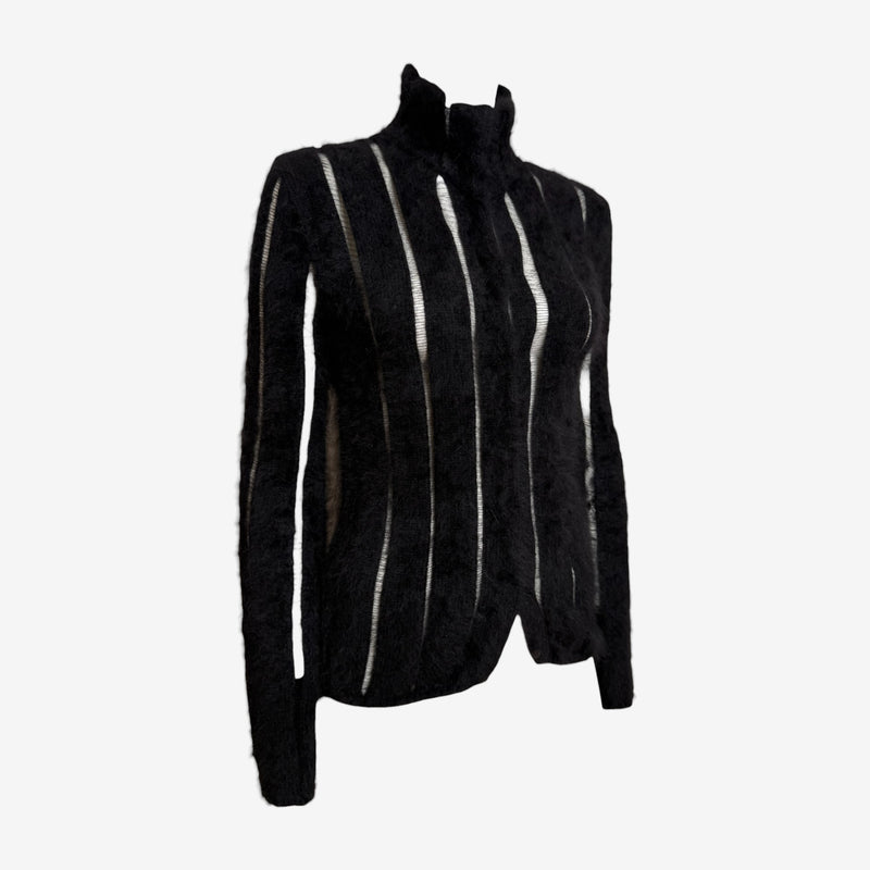 Yves Saint Laurent by Tom Ford F/W 2001 Black Angora Striped High-Neck Knit Top