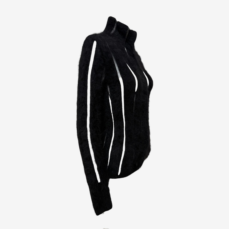 Yves Saint Laurent by Tom Ford F/W 2001 Black Angora Striped High-Neck Knit Top