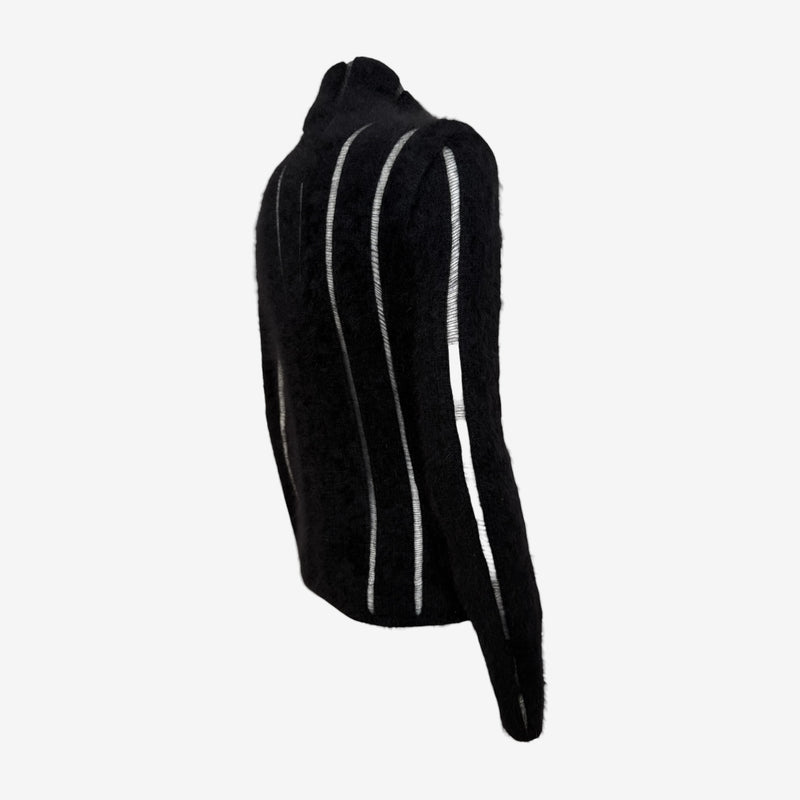 Yves Saint Laurent by Tom Ford F/W 2001 Black Angora Striped High-Neck Knit Top