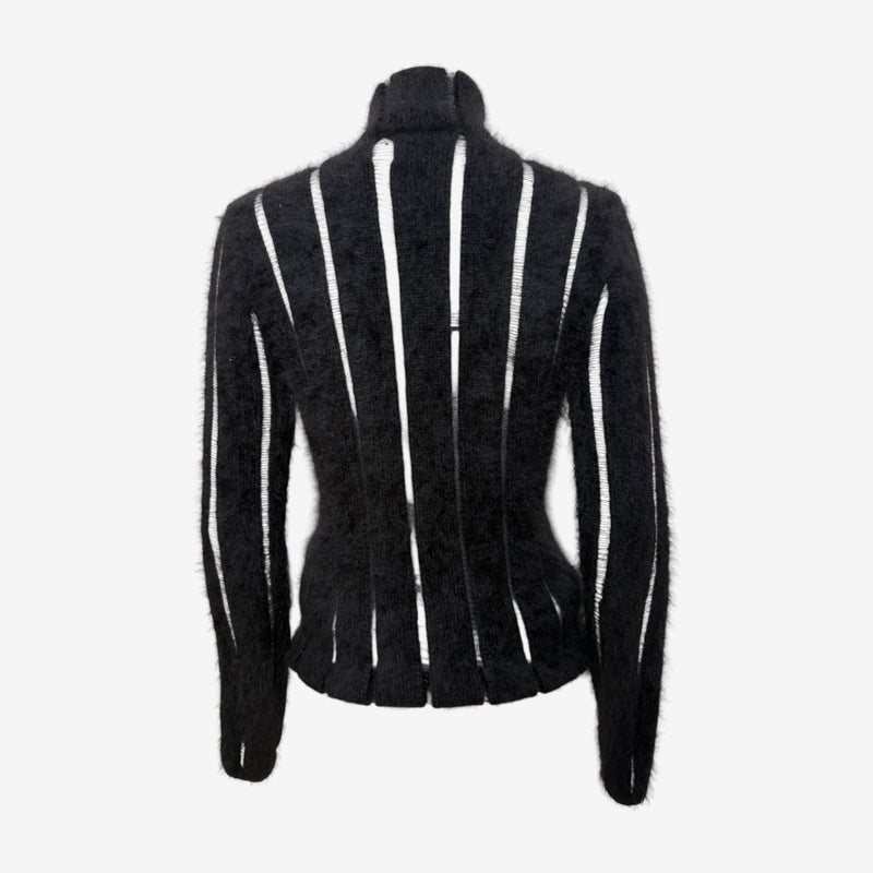 Yves Saint Laurent by Tom Ford F/W 2001 Black Angora Striped High-Neck Knit Top