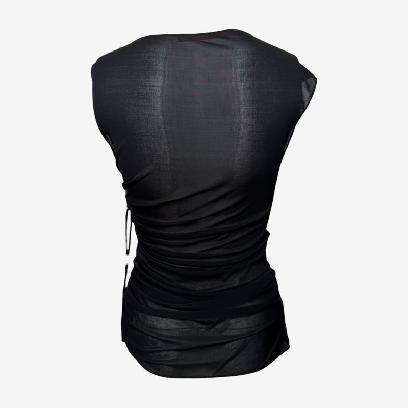 Emanuel Ungaro S/S 2005 Black Ruched Lace-Up Leather-Trimmed Top